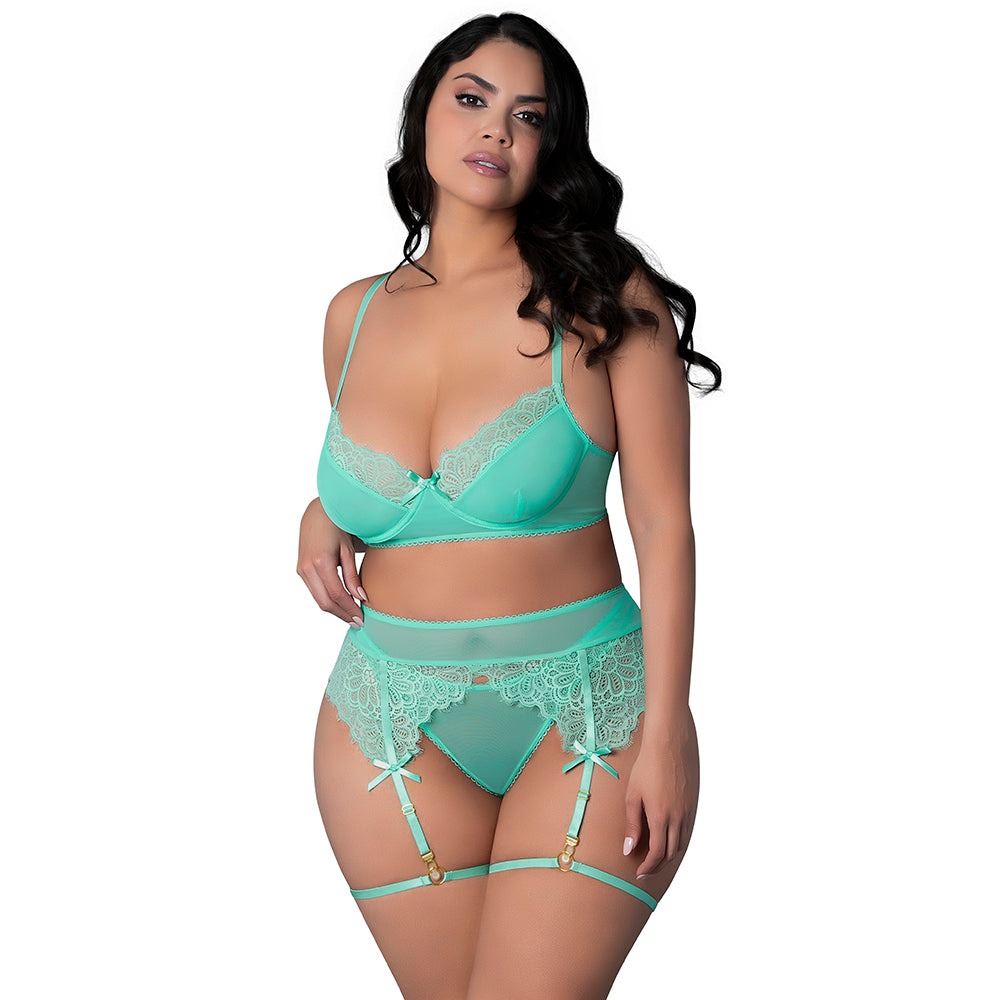 Caribbean Crush Demi Bra & Thong Set - Aqua Lingerie (Q)